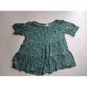 Cat Jack Girls Teal Heart Print Tiered Short Sleeve‎ Tunic Top Size L 10/12